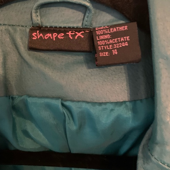 Shape Fx Leather Teal Blazer Jacket  Front Zipper. Design on Front, Sleeves - Picture 2 of 11